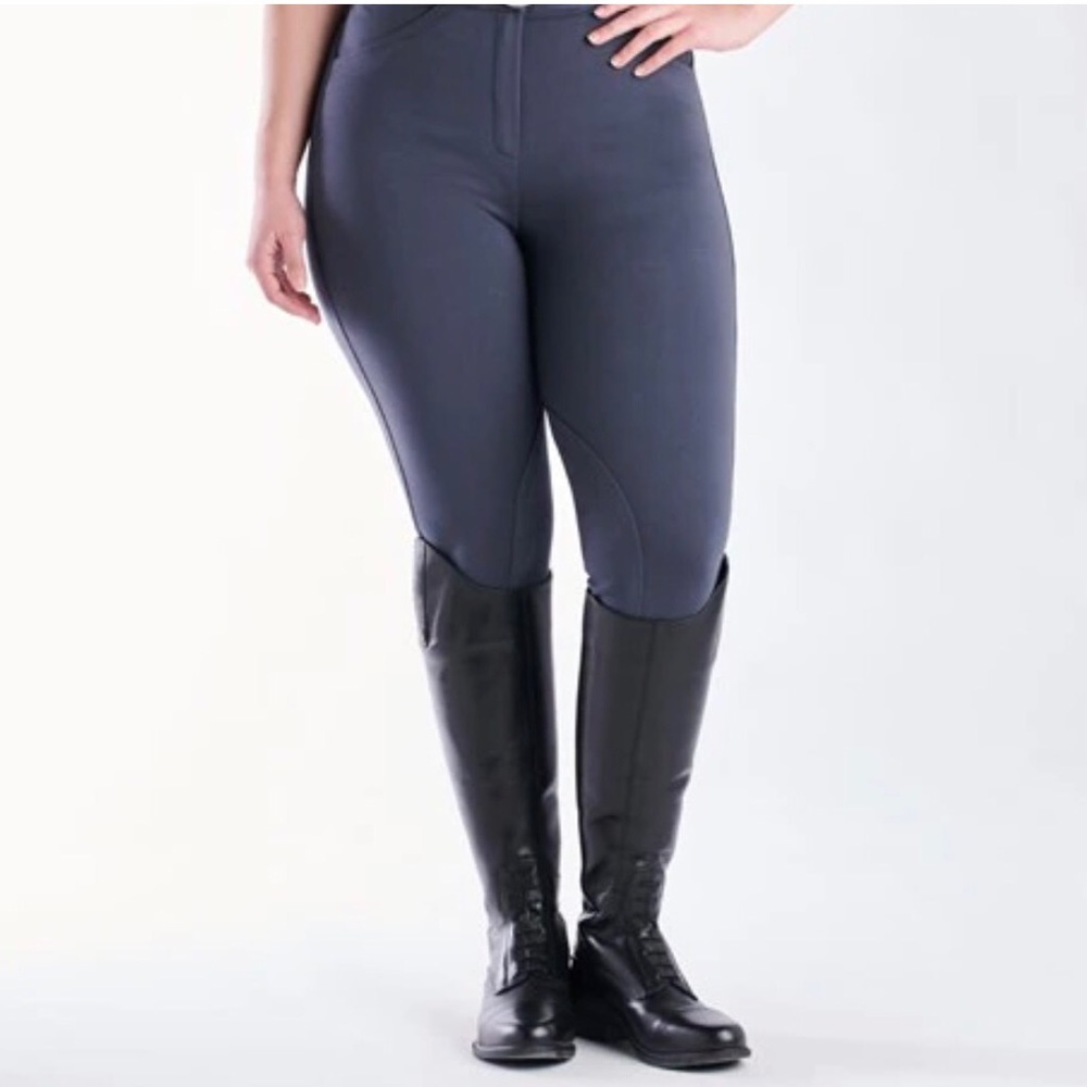 Piper Knit Mid-Rise Breeches by SmartPak Knee Patches Charcoal Size 22 R